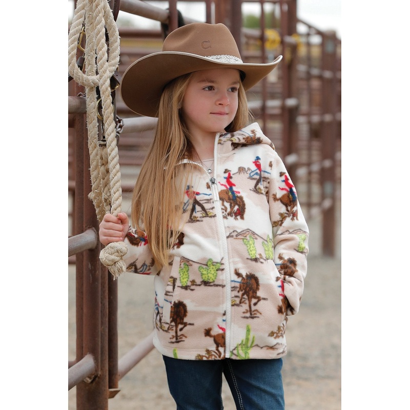 Girl’s Cowboy Print Fleece Hoodie (Match Mom) – Cream – (CWK8960001)