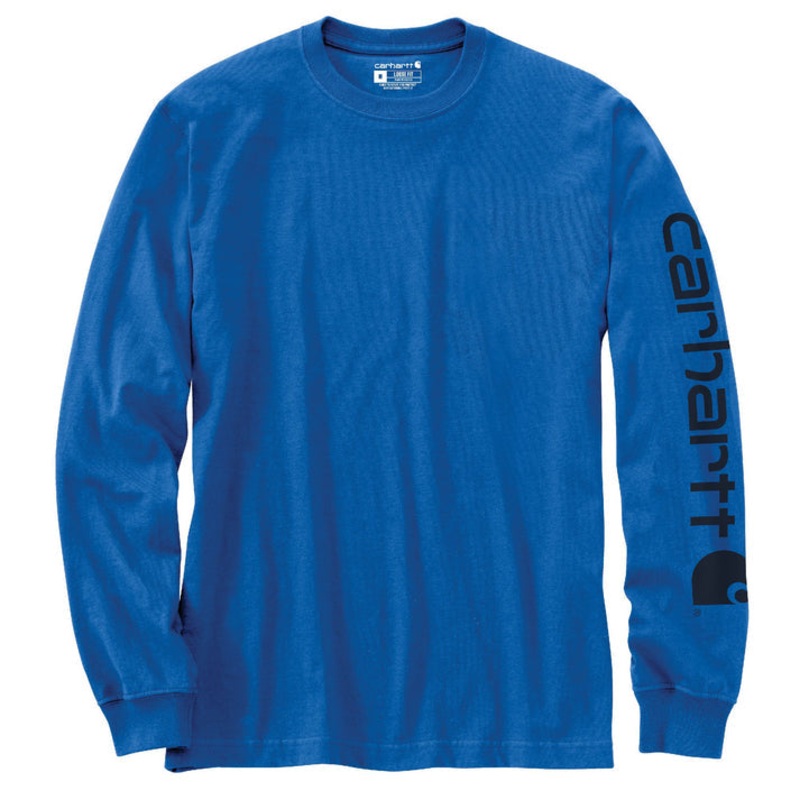 Loose Fit Heavyweight Long-Sleeve Logo Sleeve Graphic T-Shirt – Beacon Blue