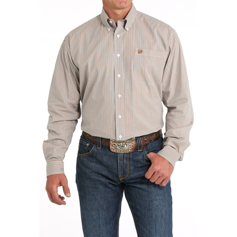 Men’s Geometric Print Button-Down Western Shirt – Brown – (MTW1105820)