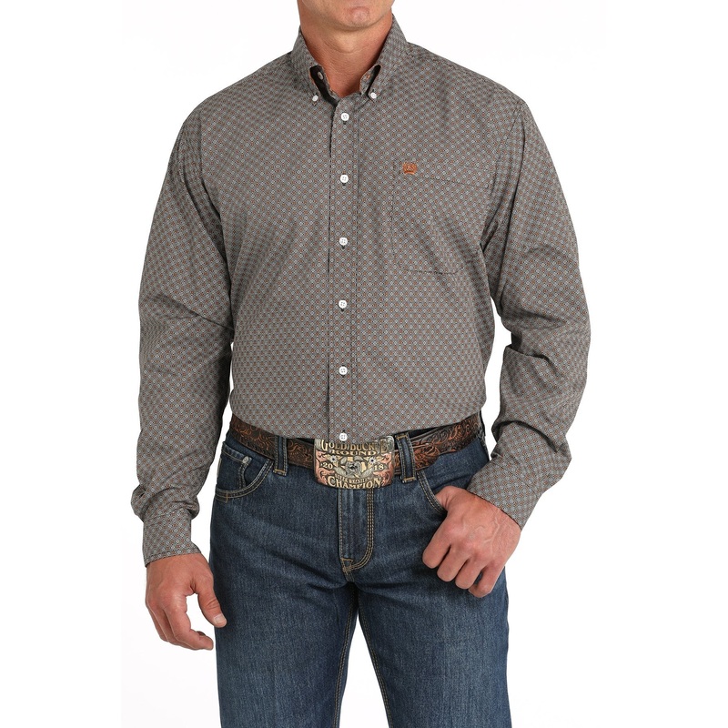 Men’s Geometric Print Button-Down Western Shirt – Brown – (MTW1105823)