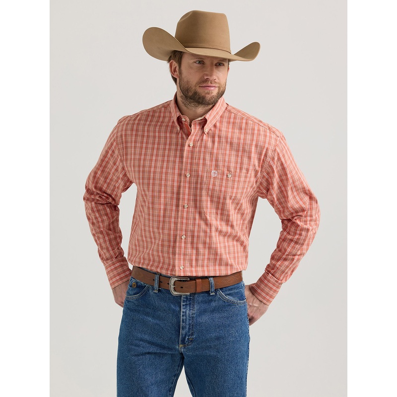 Men’s George Strait Long Sleeve Button Down One Pocket Shirt – Sienna Plaid