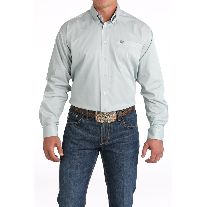 Men’s TENCEL Micro-Stripe Print Button-Down Western Shirt – Green/White – (MTW1105814)