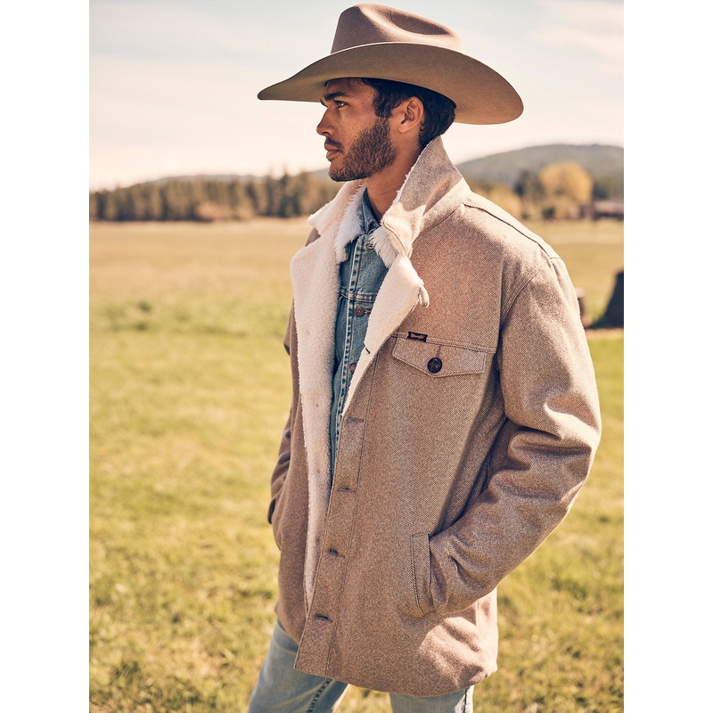 Men’s Tweed Sherpa Lined Heavy Jacket – Neutral Brown