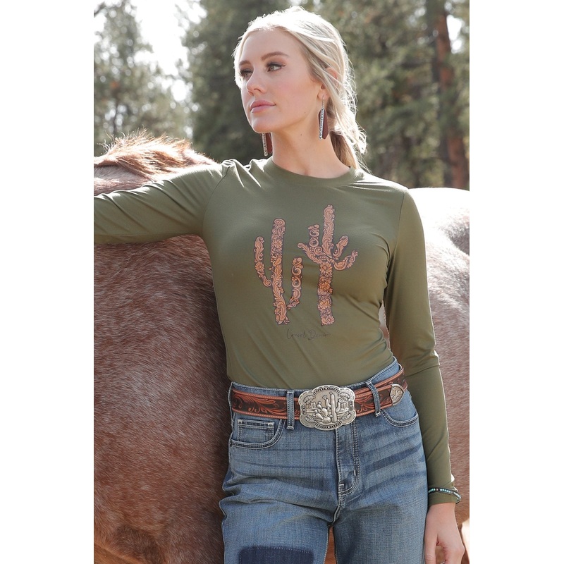 Women’s Long Sleeve Cactus Tee – Sage Green – (CTK7491002)