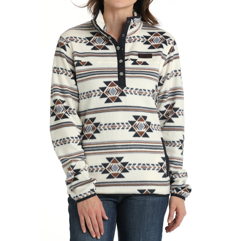 Women’s Southwestern Print Fleece Pullover – Cream – (MAK9820019)