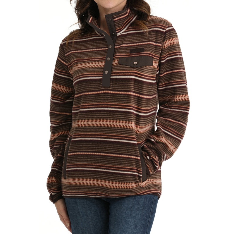 Women’s Striped Fleece Pullover – Brown/Coral – (MAK9819009)