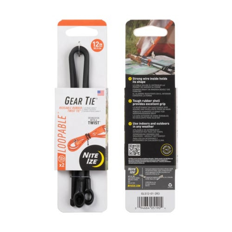 Gear Tie Loopable 2pk – Black|Black|12IN