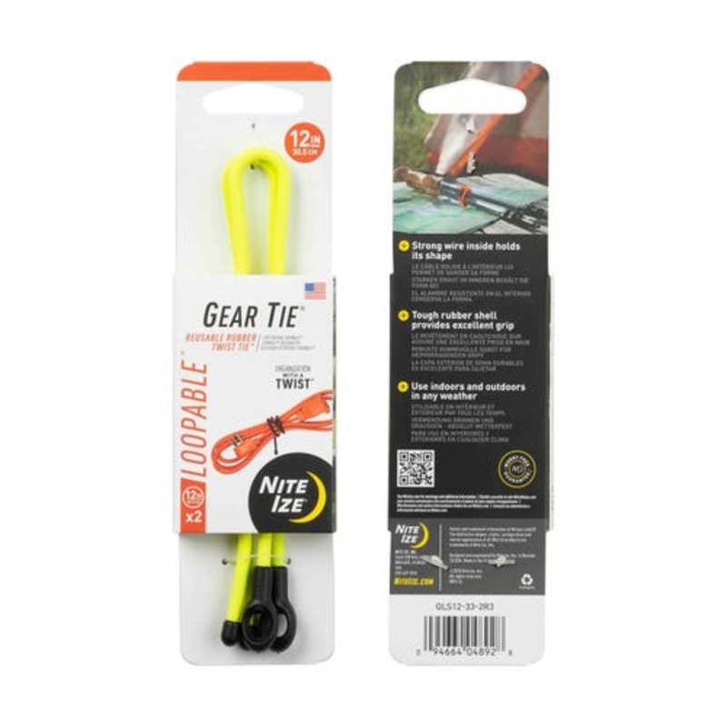 Gear Tie Loopable Twist Tie 2pk – Neon Yellow