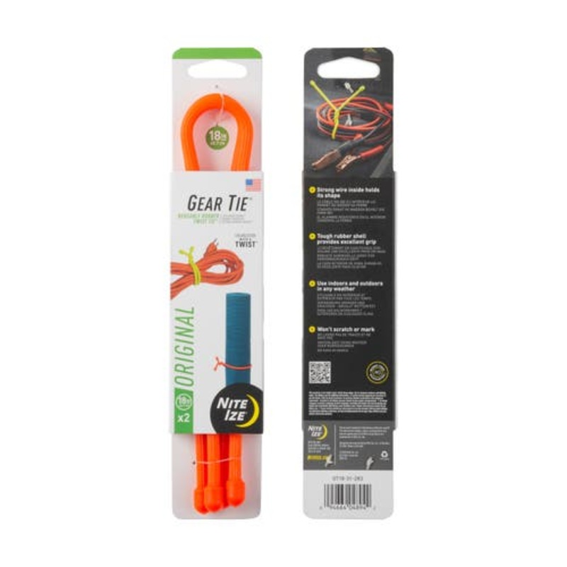 Gear Tie Reusable Rubber Twist Tie 2 Pk – Bright Orange 18 In