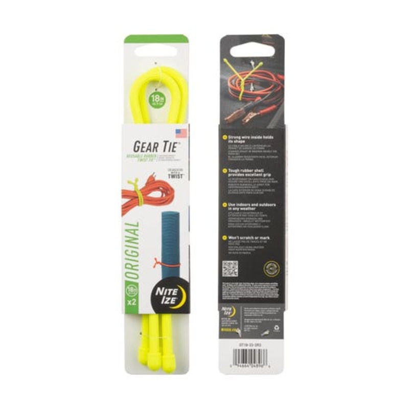 Gear Tie Reusable Rubber Twist Tie 2 Pk – Neon Yellow 18 In
