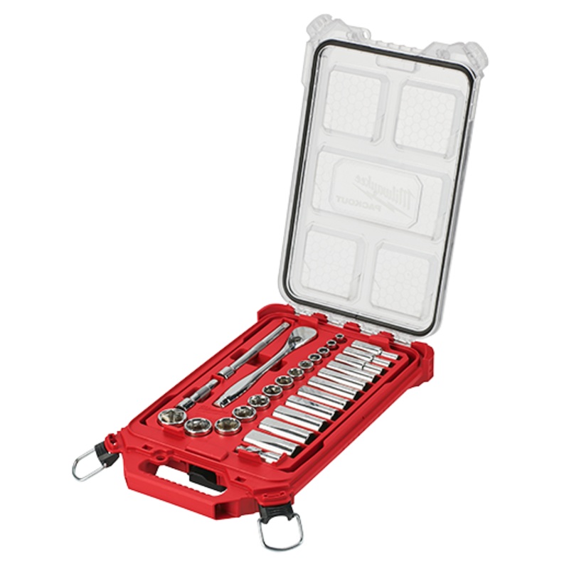 3/8 In. Drive 28pc Ratchet & Socket Set With Packout Low-profile Compact Organizer – Sae