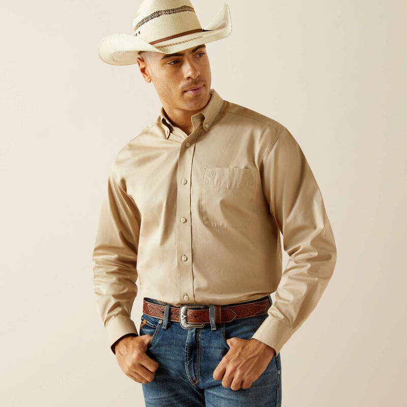 Mns Lightweight Solid Twill Classic Fit Shirt – Khaki