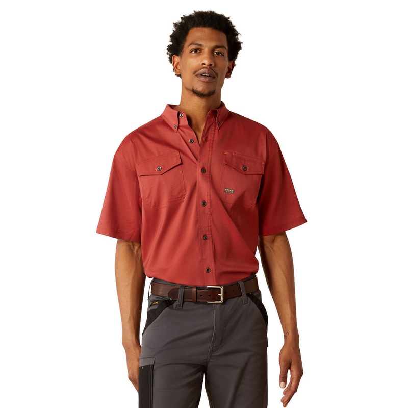 Mns Rebar Venttek Ds Work Shirt – Firebrick Red