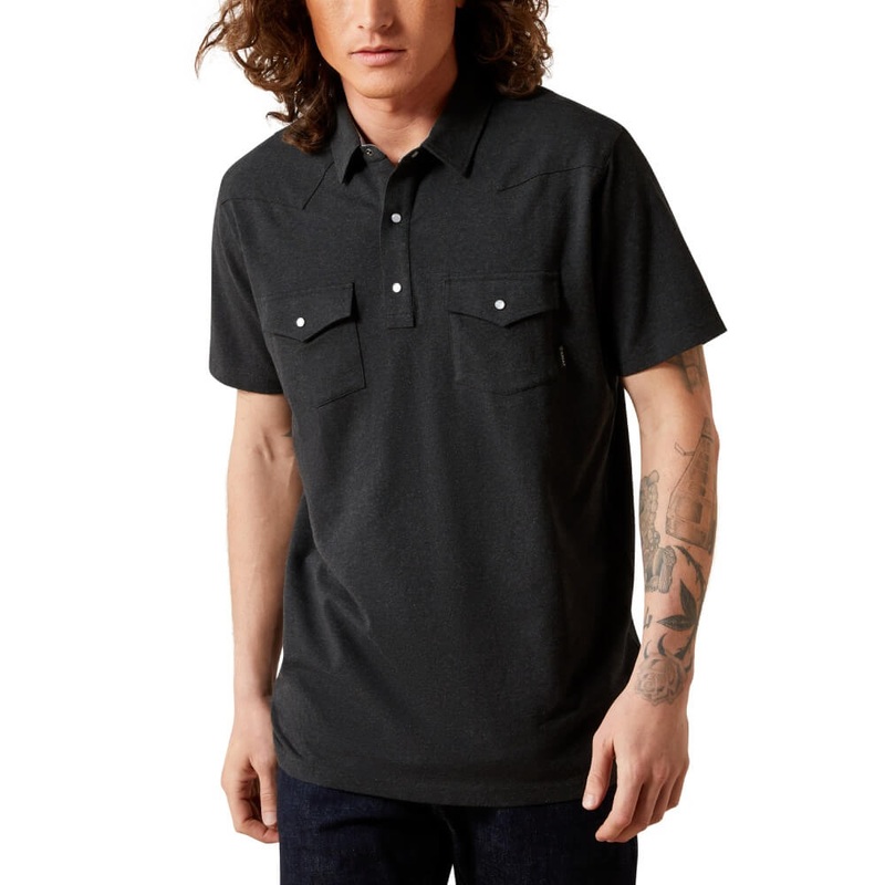 Mns Retro Western Snap Polo – Black