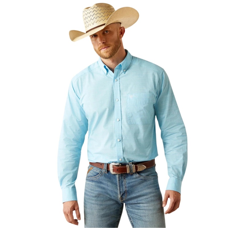 Mns Solid Slub Classic Fit Shirt – Light Blue