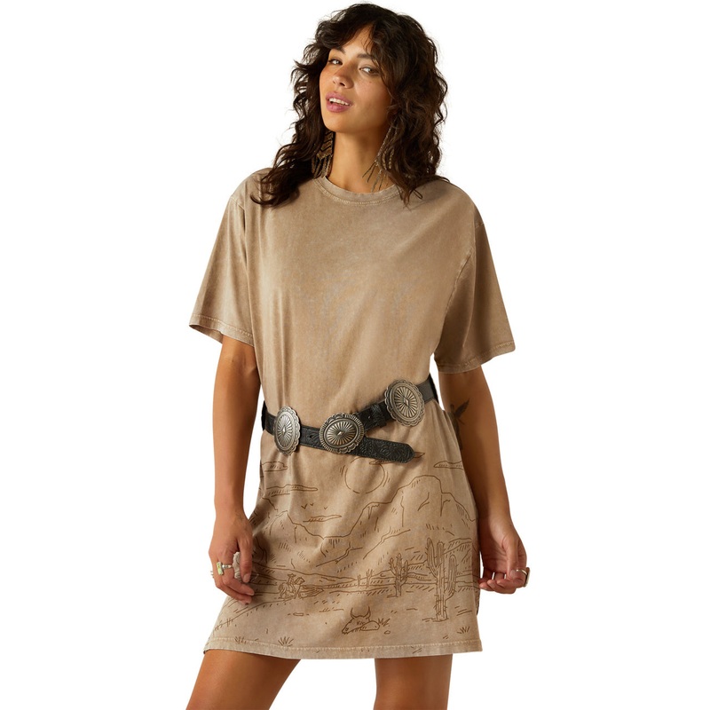 Wms Road Trip Tee Dress – Greige Mineral Wash