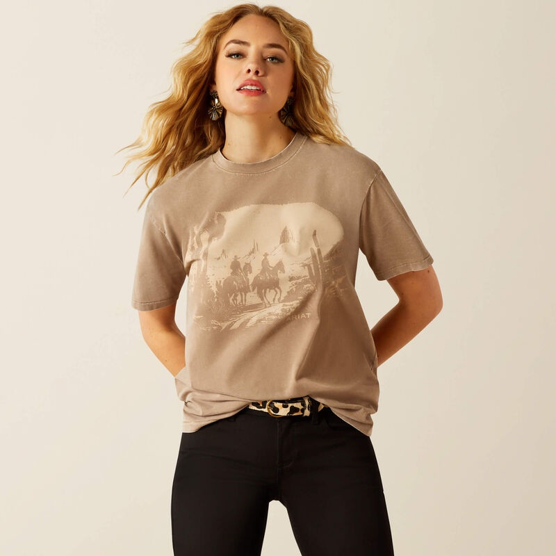 Wms Western Mural T-shirt – Washed Greige