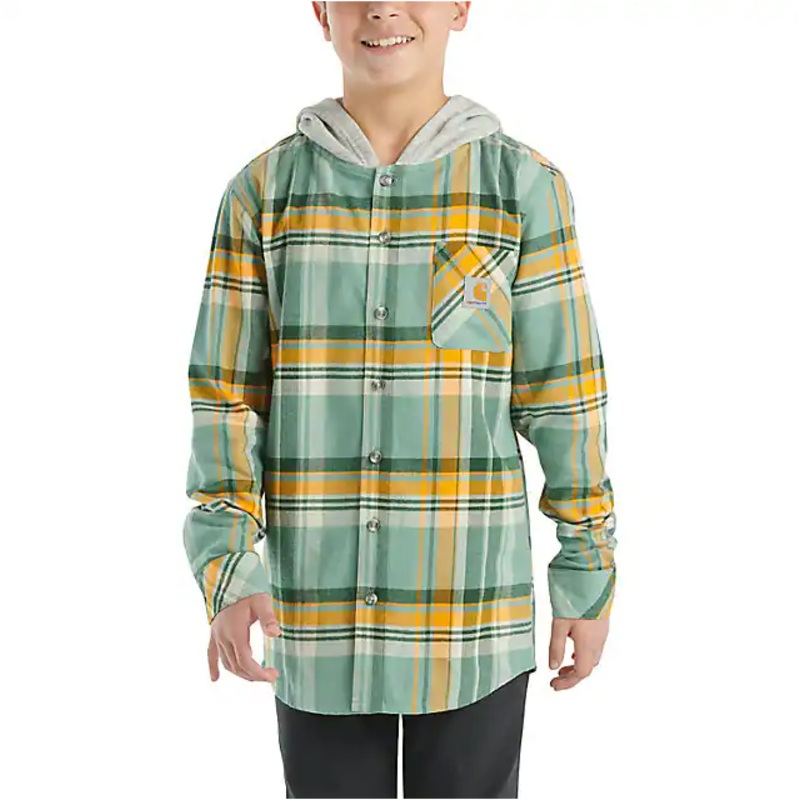 Boys’ Long-Sleeve Flannel Hooded Shirt – Patina