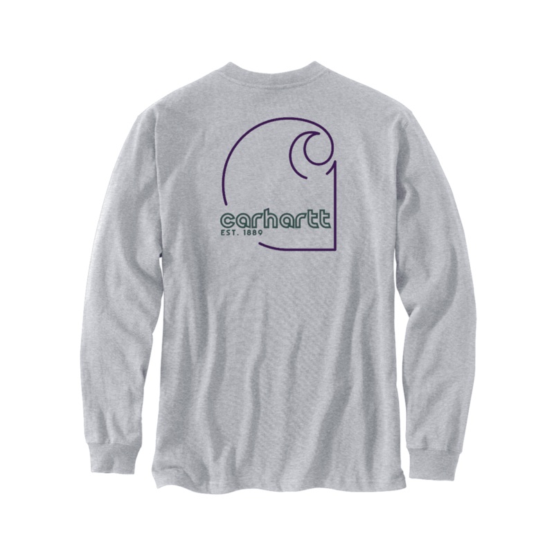 Men’s Loose Fit Heavyweight Long-Sleeve Pocket C Graphic T-Shirt – Heather Grey
