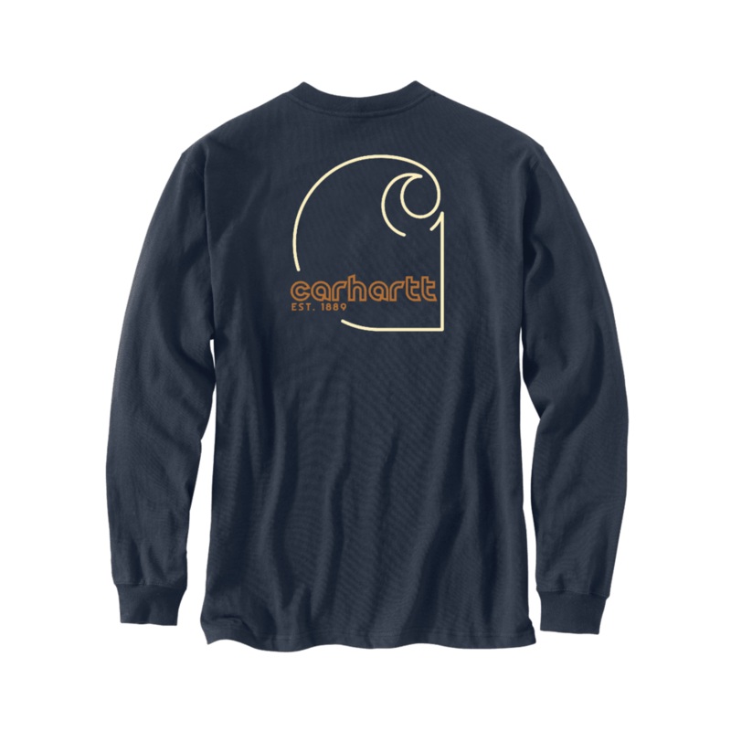 Men’s Loose Fit Heavyweight Long-Sleeve Pocket C Graphic T-Shirt – Navy