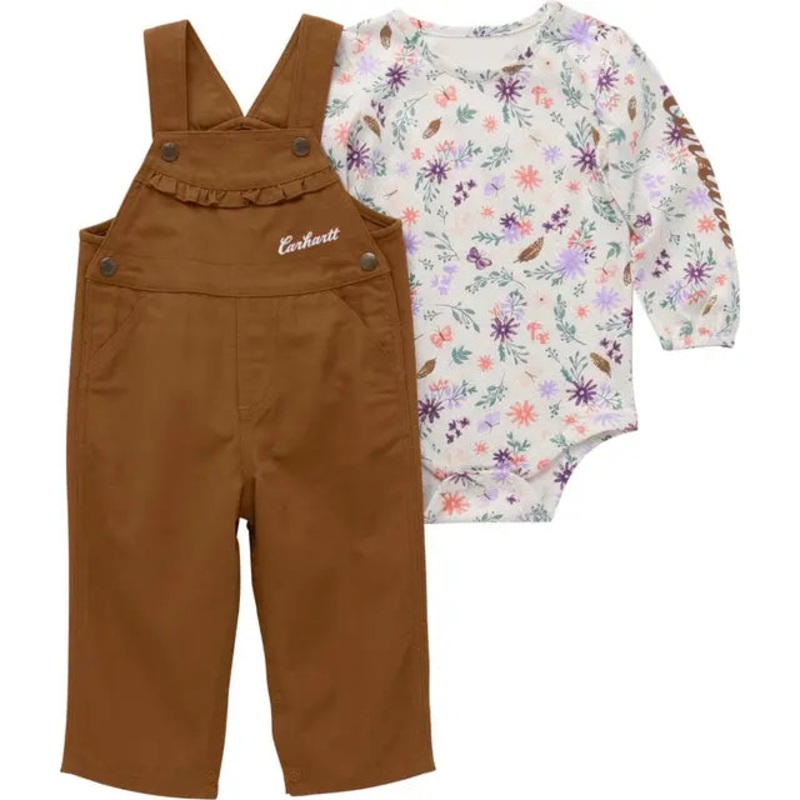 Infant Girl’s Long-Sleeve Bodysuit and Overall Set – Carhartt Brown / Floral