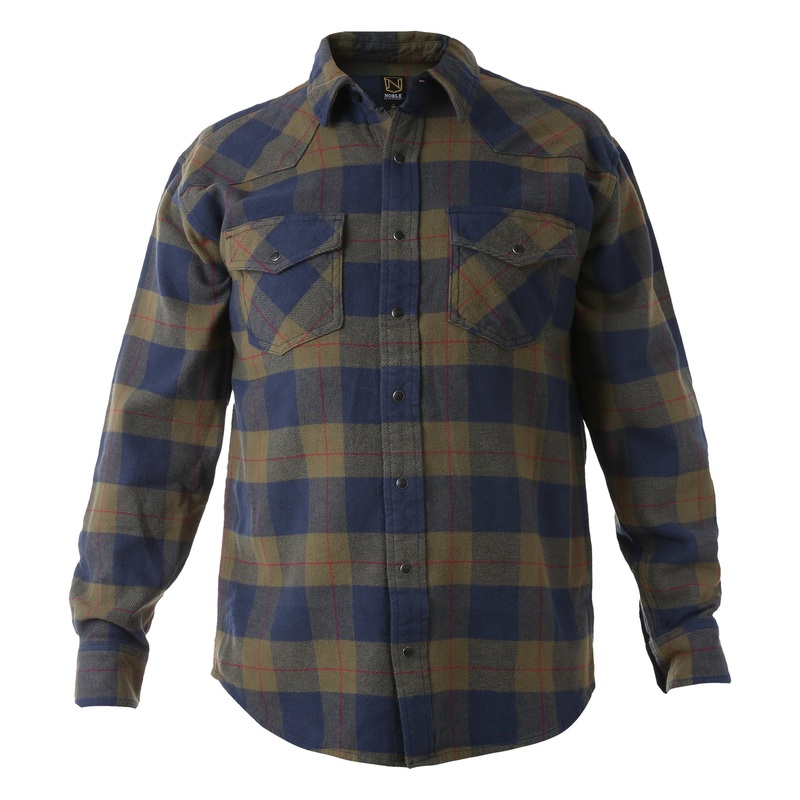 Men’s Brawny Snap Front Flannel Shirt – Navy / Olive Buffalo Plaid