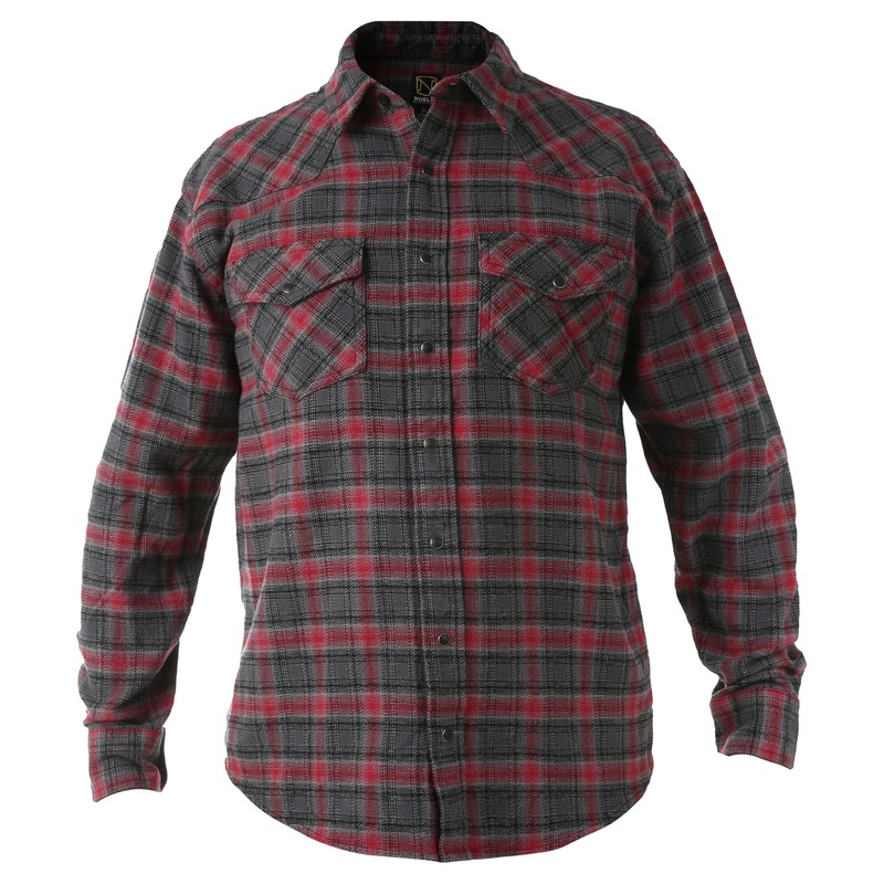 Men’s Brawny Snap Front Flannel Shirt – Wolf Grey / Red Plaid