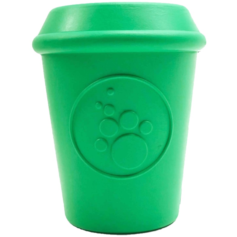 Coffee Cup eDispener Durable Rubber Chew Toy and Treat Dispenser – Green – Large