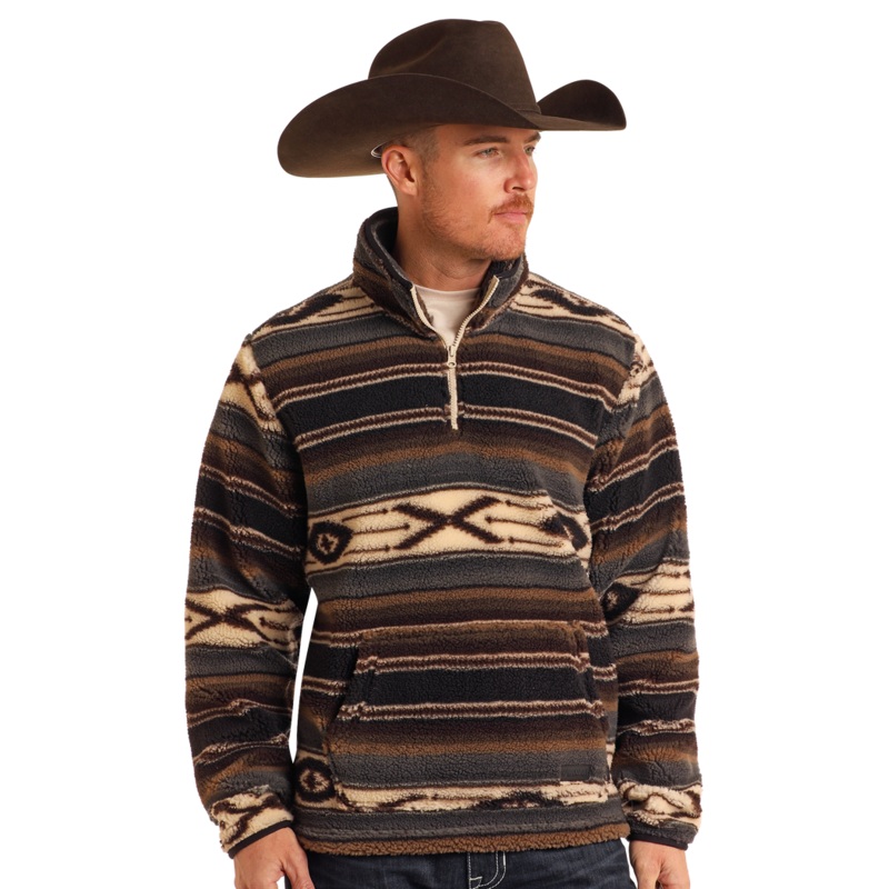 Aztec Print Sherpa Pullover – Brown