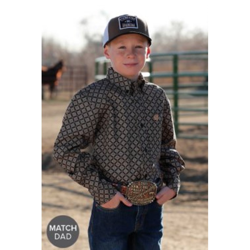 Boy’s Geometric Print Button-Down Western Shirt (Match Dad) – Black – (MTW7061360)