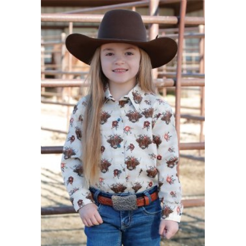 Girl’s Highlander Print Western Shirt – Cream – (CTW8040007)