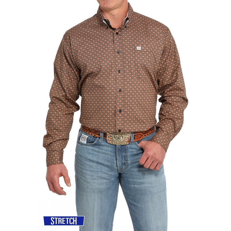 Men’s Medallion Print Button-Down Western Shirt – Brown / Black – (MTW1105833)