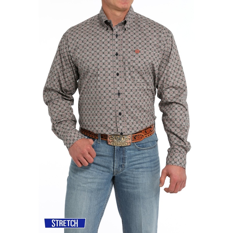 Men’s Medallion Print Button-Down Western Shirt – Navy – (MTW1105855)