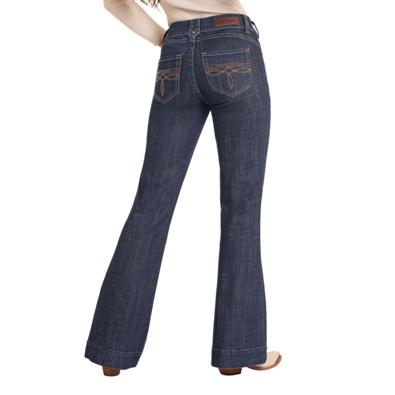 Mid Rise Boot Stitch Trousers – Dark Wash