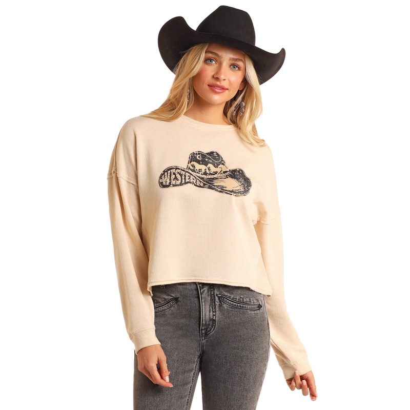 Western Cropped Pullover – Cream