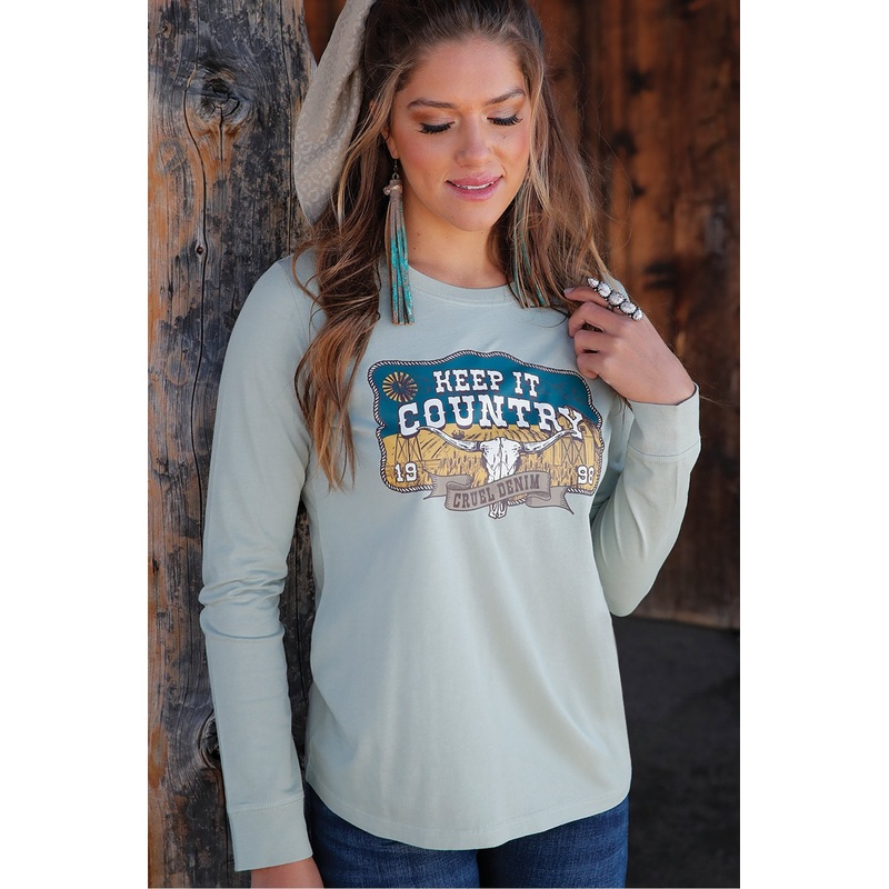 Women’s Long Sleeve Keep It Country Tee – Green – (CTK7459005)