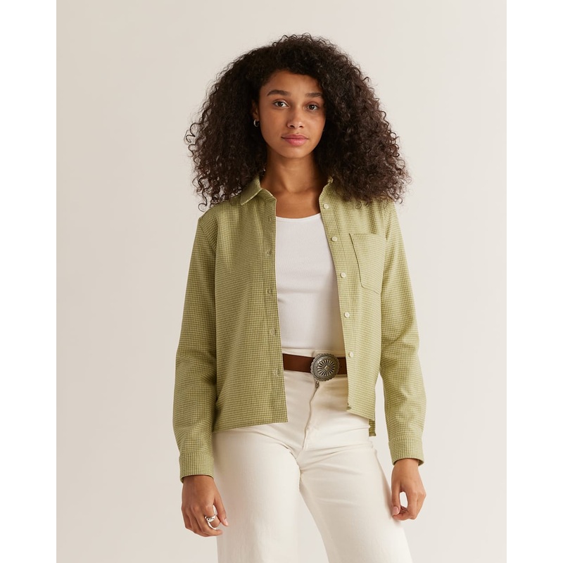 Women’s Cropped Wool Shirt|Olive mini check|XXS _|XS _|SM _|MD _|LG _|XL _