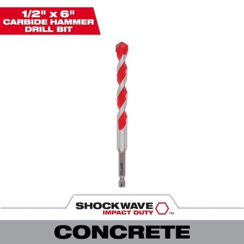1/2 In. X 4 In. X 6 In. Shockwave Carbide Hammer Drill Bit
