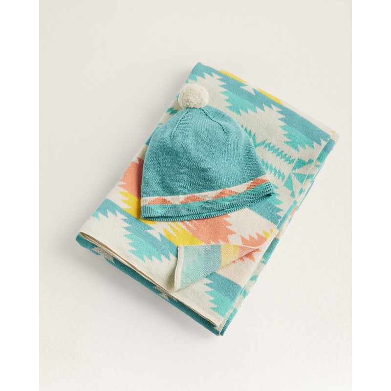 Knit Baby Blanket With Beanie|Falcon cove tan|Canyon desert sky|Harding teal|_