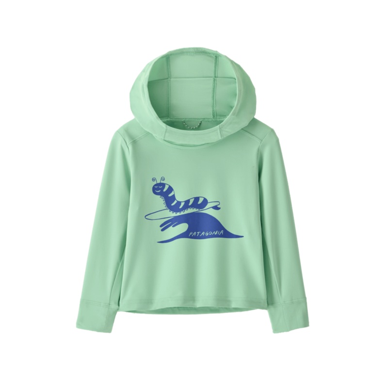 Baby Capilene Silkweight Hoody – Caterpillar Chiller / Rinsed Green