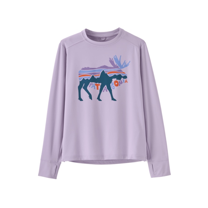 Kids Long Sleeve Capilene Silkweight T-Shirt – Fitz Roy Moose / Foxglove Purple
