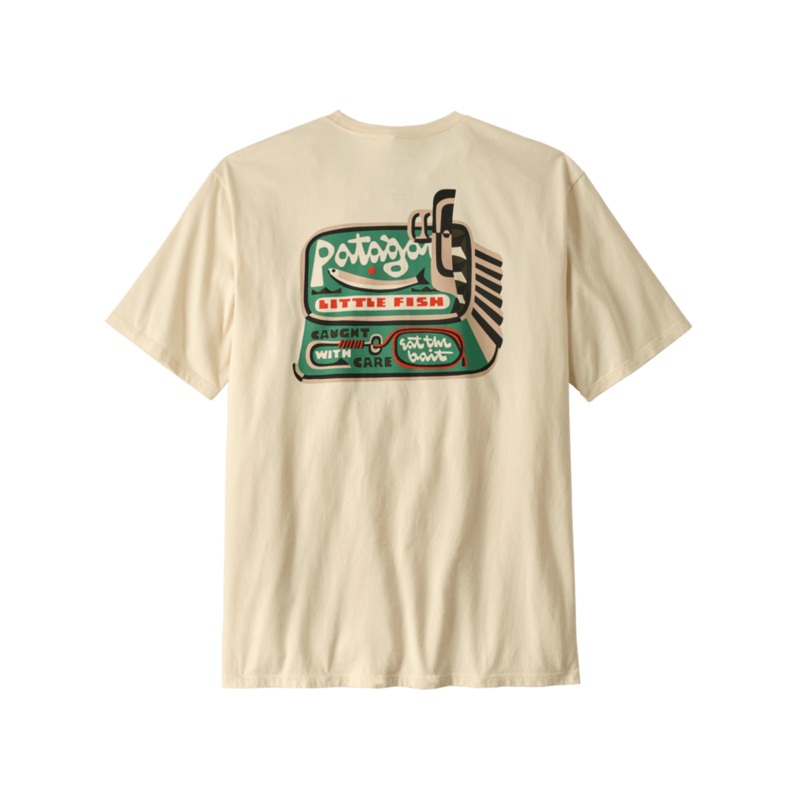 M’s Aquatic Action Organic T-Shirt – Little Fish / Undyed Natural