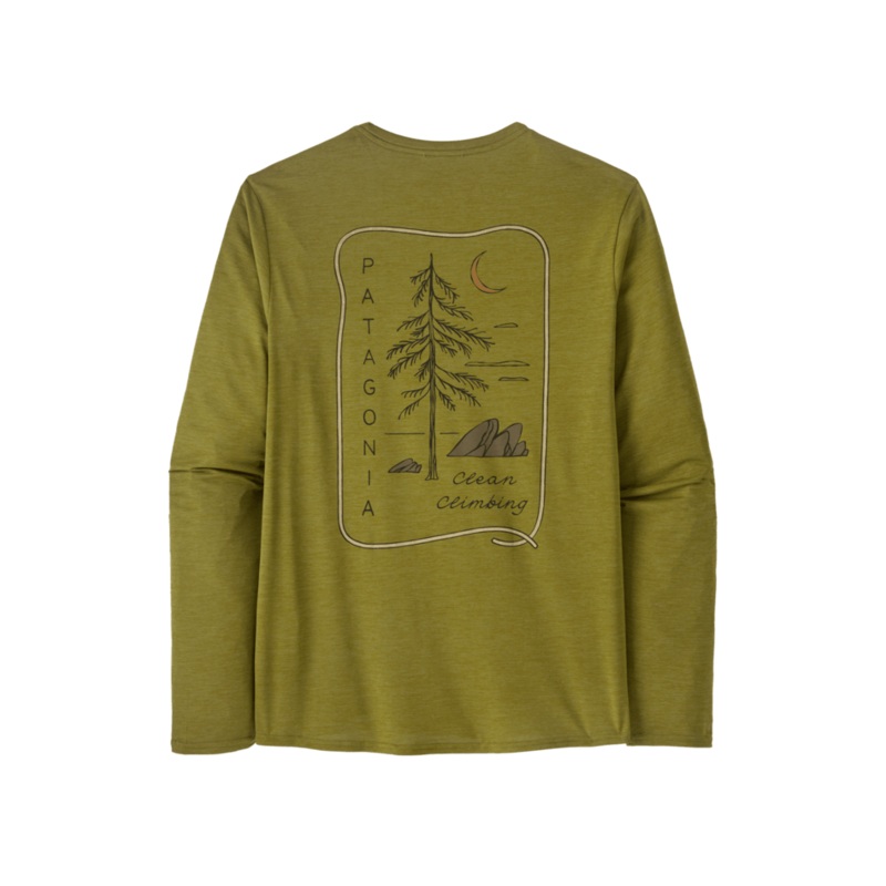M’s Long Sleeve Capilene Cool Daily Graphic Shirt – Lands – Clean Climb Roots / Graze Green X-Dye