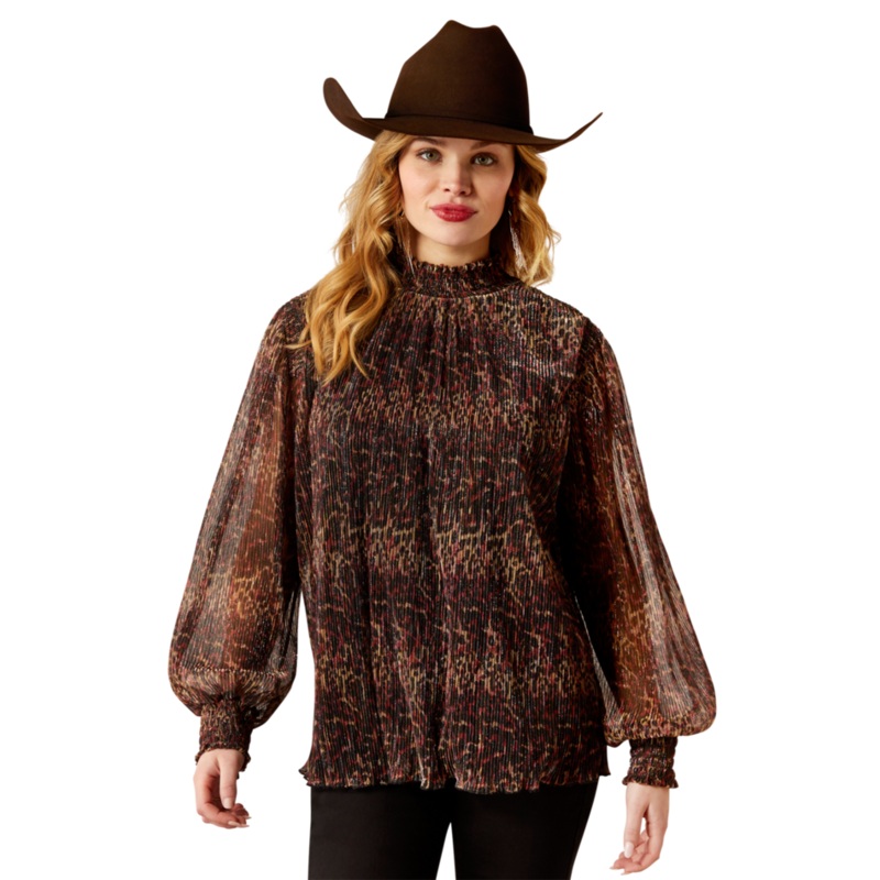 Plume Pleated Shirt – Leopard Mesh