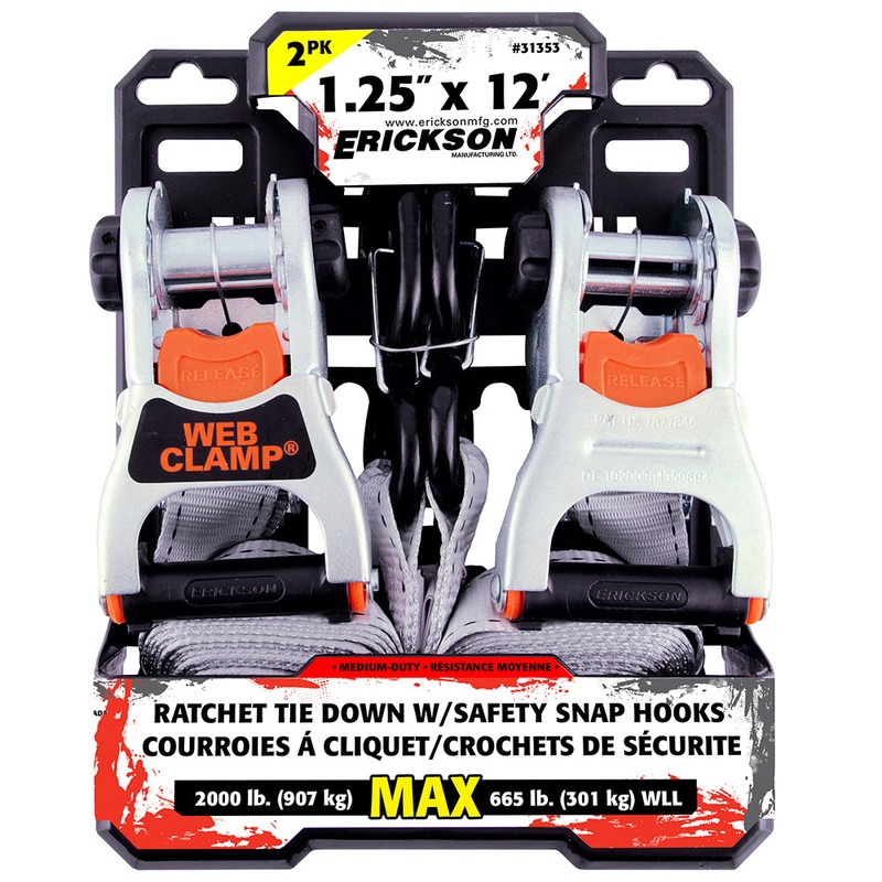 1.25 x 12  2000 lb Deluxe Tie-Downs With Web Clamp
