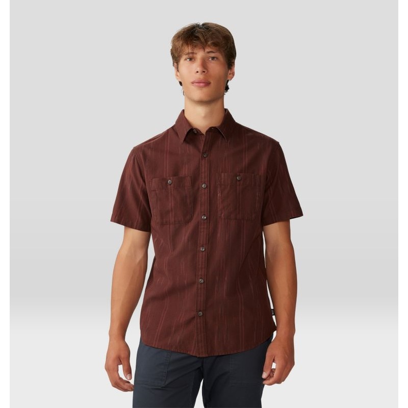 Men’s Grove Hide Out Short Sleeve Shirt – Woodsmoke Brown Ikat