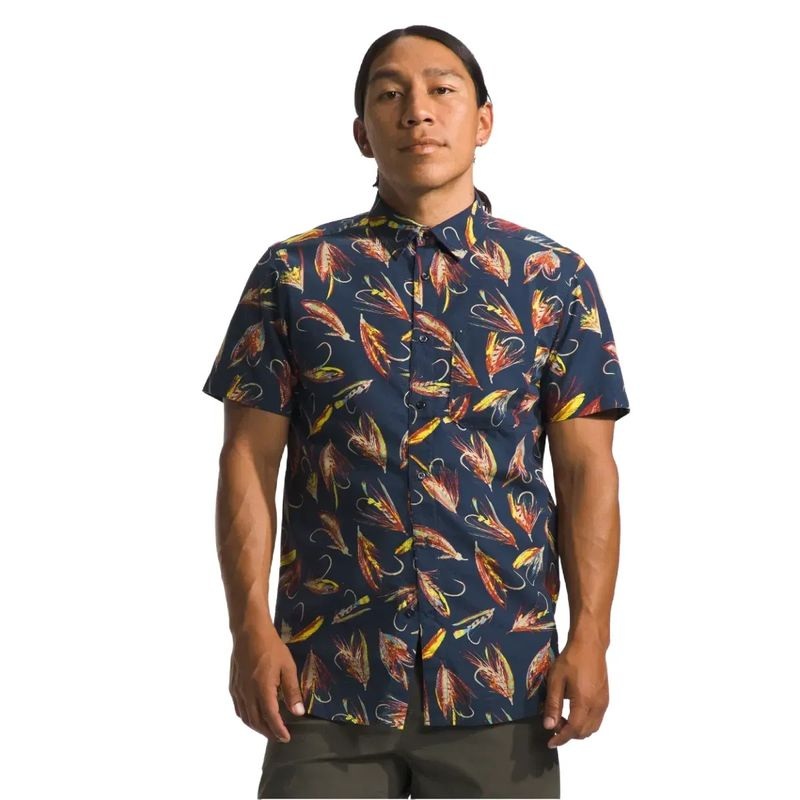 Men’s Short-Sleeve Baytrail Pattern Shirt – Summit Navy Hand Tied Fly Print