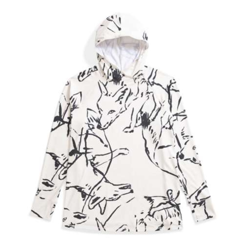 Women’s Class V Water Hoodie – White Dune Coyote Field Sketch Print