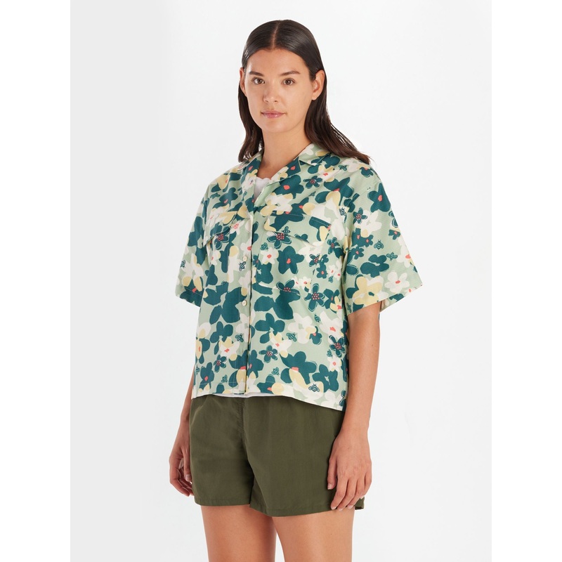 Women’s Muir Camp Collar Novelty Short Sleeve Shirt – Frosty Green Pollinate