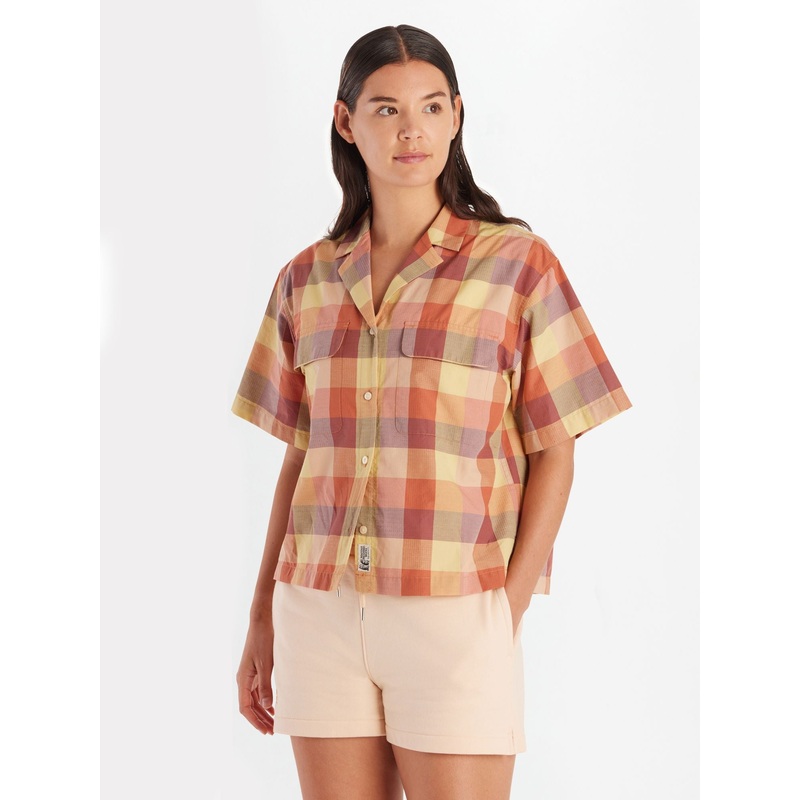 Women’s Muir Camp Collar Novelty Short Sleeve Shirt – Sunburn Charlie Plaid